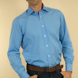 Classic Fit, Classic Collar, Double Cuff Shirt in a Plain French Blue Poplin Cotton