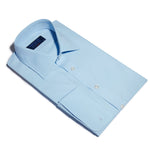 Classic Fit, Classic Collar, Double Cuff Shirt in a Plain Ice Blue Poplin Cotton - Hilditch & Key