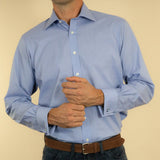 Classic Fit, Classic Collar, Double Cuff Shirt in a Plain Navy & White Micro Houndstooth Cotton