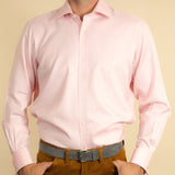 Classic Fit, Classic Collar, Double Cuff Shirt in a Plain Pink Herringbone Cotton