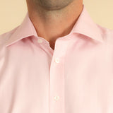 Classic Fit, Classic Collar, Double Cuff Shirt in a Plain Pink Herringbone Cotton