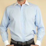 Classic Fit, Classic Collar, Double Cuff Shirt in a Plain Sky Blue End-On-End Cotton