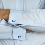 Classic Fit, Classic Collar, Double Cuff Shirt in a Plain Sky Blue Hairline Cotton