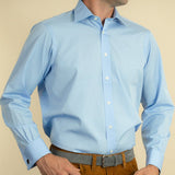 Classic Fit, Classic Collar, Double Cuff Shirt in a Plain Sky Blue Poplin Cotton