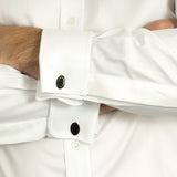 Classic Fit, Classic Collar, Double Cuff Shirt in a Plain White Herringbone Cotton