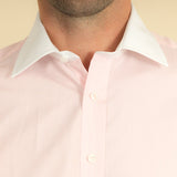Classic Fit, Classic Collar, Double Cuff Shirt In Pink End on End With White Collar