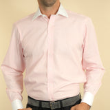Classic Fit, Classic Collar, Double Cuff Shirt In Pink End on End With White Collar