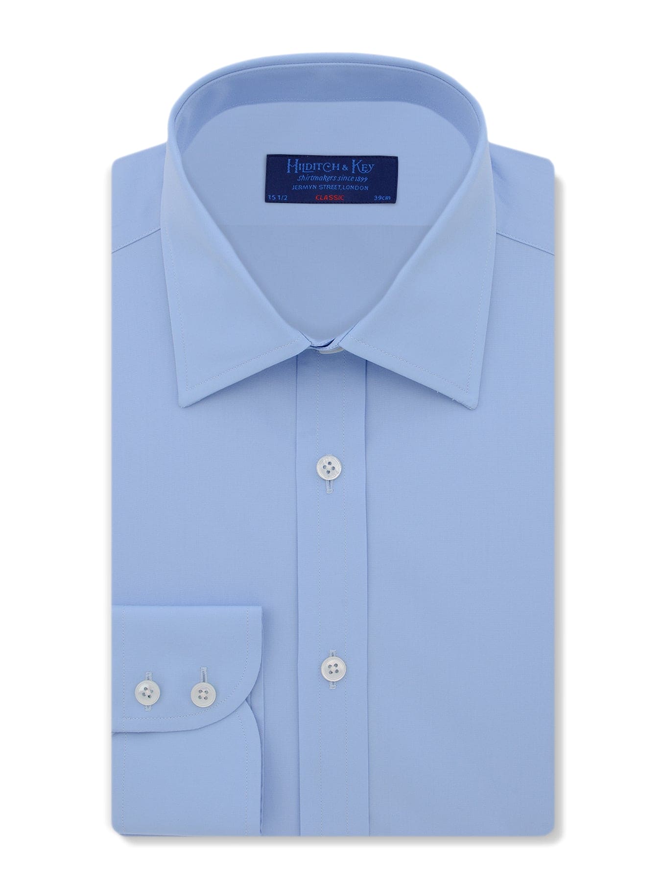 Classic Fit, Classic Collar, Two Button Cuff in Plain Ice Blue