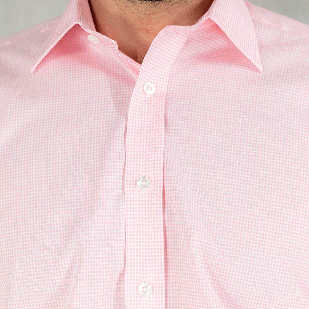 Classic Fit, Classic Collar, Two Button Cuff Shirt In Pink Gingham Check