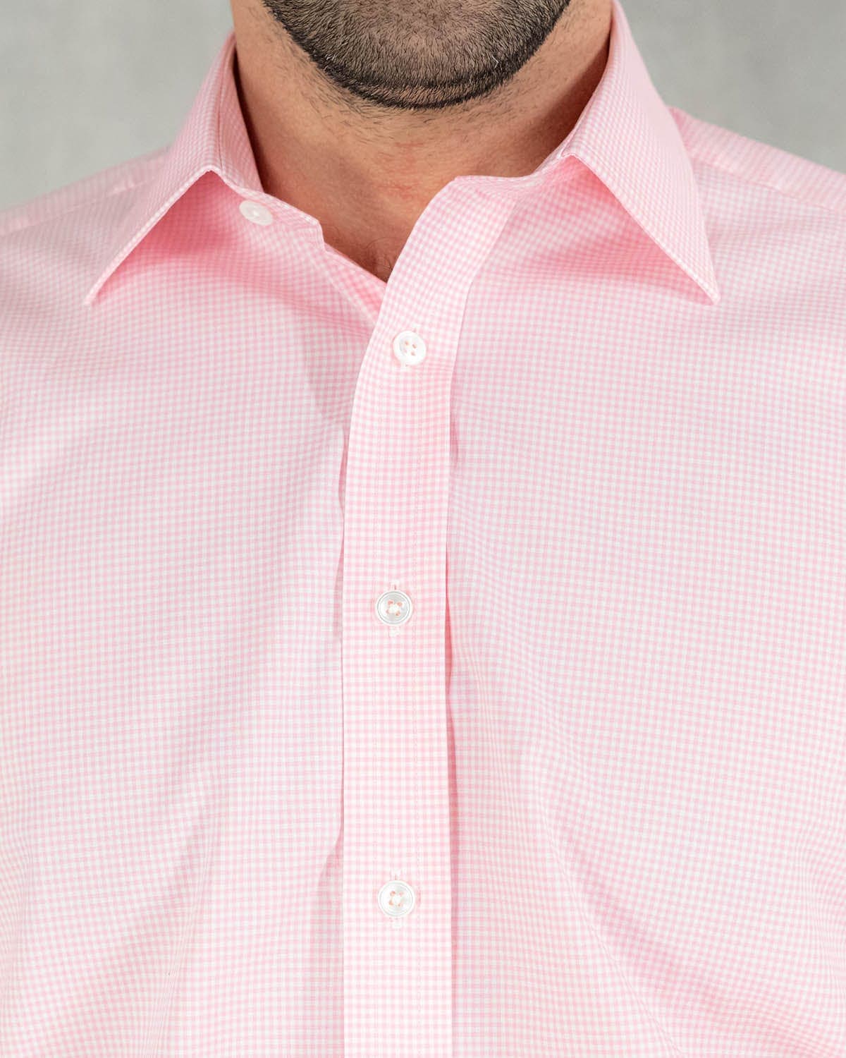Classic Fit, Classic Collar, Two Button Cuff Shirt In Pink Gingham Check