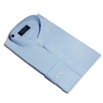Classic Fit, Collarless, 2 Button Cuff Shirt in a Plain Sky Blue Poplin Cotton