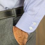 Classic Fit, Cut-away Collar, 2 Button Cuff Shirt in a Blue & White Fine Bengal Poplin Cotton - Hilditch & Key