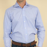 Classic Fit, Cut-away Collar, 2 Button Cuff Shirt in a Plain Blue End-On-End Cotton