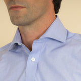 Classic Fit, Cut-away Collar, 2 Button Cuff Shirt in a Plain Blue End-On-End Cotton