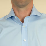 Classic Fit, Cut-away Collar, 2 Button Cuff Shirt in a Plain Sky Blue Poplin Cotton