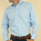 Classic Fit, Cut-away Collar, 2 Button Cuff Shirt in a Plain Sky Blue Poplin Cotton