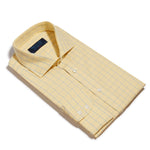 Classic Fit, Cut-away Collar, 2 Button Cuff Shirt in a Yellow & Blue Line Check Poplin Cotton