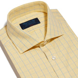 Classic Fit, Cut-away Collar, 2 Button Cuff Shirt in a Yellow & Blue Line Check Poplin Cotton