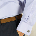 Classic Fit, Cut-away Collar, Double Cuff Shirt in a Blue & White Fine Bengal Poplin Cotton - Hilditch & Key