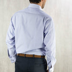 Classic Fit, Cut-away Collar, Double Cuff Shirt in a Blue & White Fine Bengal Poplin Cotton - Hilditch & Key