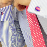Classic Fit, Cut-away Collar, Double Cuff Shirt in a Blue & White Medium Bengal Poplin Cotton - Hilditch & Key