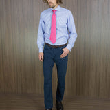 Classic Fit, Cut-away Collar, Double Cuff Shirt in a Blue & White Medium Bengal Poplin Cotton - Hilditch & Key