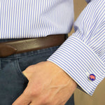 Classic Fit, Cut-away Collar, Double Cuff Shirt in a Blue & White Medium Bengal Poplin Cotton - Hilditch & Key
