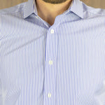 Classic Fit, Cut-away Collar, Double Cuff Shirt in a Blue & White Medium Bengal Poplin Cotton - Hilditch & Key
