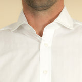 Classic Fit, Cut-away Collar, Double Cuff Shirt in a Multi Satin Stripe White-On-White Cotton