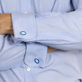 Chemise Coupe Classique, Col Cutaway, Double Poignet en Coton Fil à Fil Bleu Uni