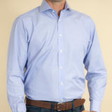 Classic Fit, Cut-away Collar, Double Cuff Shirt in a Plain Blue End-On-End Cotton