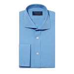 Classic Fit, Cut-away Collar, Double Cuff Shirt in a Plain Blue Poplin Cotton - Hilditch & Key