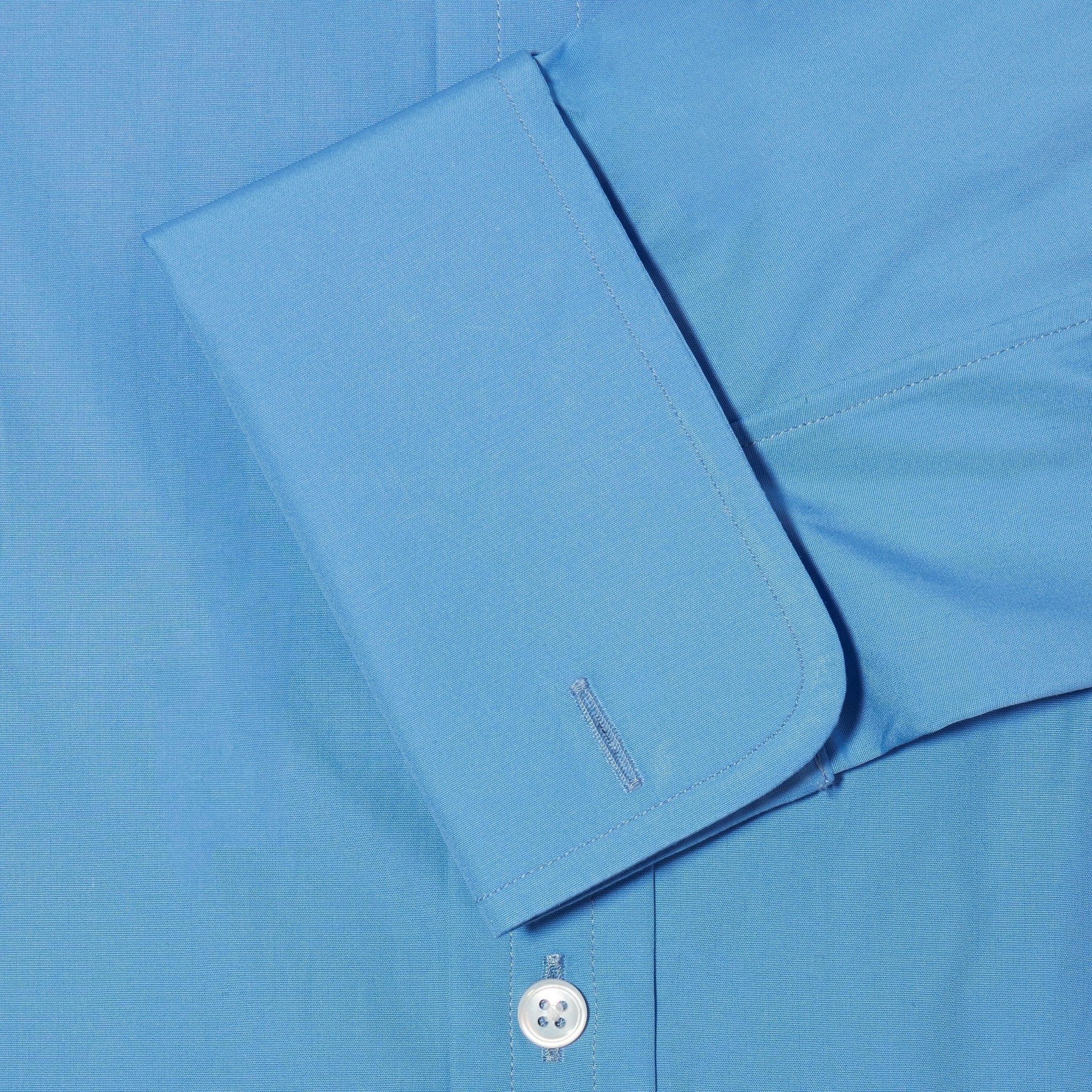 Classic Fit, Cut-away Collar, Double Cuff Shirt in a Plain Blue Poplin Cotton - Hilditch & Key