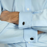 Classic Fit, Cut-away Collar, Double Cuff Shirt in a Plain Sky Blue Poplin Cotton