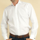 Classic Fit, Cut-away Collar, Double Cuff Shirt in a Plain White Poplin Cotton