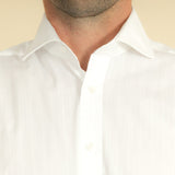 Classic Fit, Cut-away Collar, Double Cuff Shirt in a Satin Stripe White-On-White Cotton