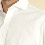 Classic Fit, Cut-away Collar, Double Cuff Shirt in a Satin Stripe White-On-White Cotton