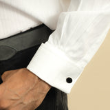 Classic Fit, Cut-away Collar, Double Cuff Shirt in a Satin Stripe White-On-White Cotton