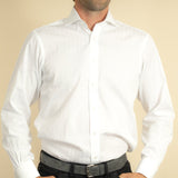 Classic Fit, Cut-away Collar, Double Cuff Shirt in a Satin Stripe White-On-White Cotton