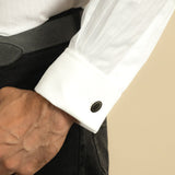 Classic Fit, Cut-away Collar, Double Cuff Shirt in a Satin Stripe White-On-White Cotton