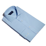 Classic Fit, Cutaway Collar, 2 Button Cuff Shirt in a Plain Ice Blue Poplin Cotton - Hilditch & Key