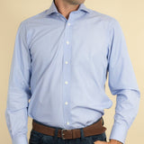Classic Fit, Cutaway Collar, 2 Button Cuff Shirt In Blue Hairline