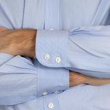 Classic Fit, Cutaway Collar, 2 Button Cuff Shirt In Blue Hairline