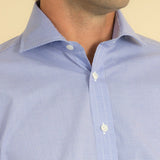 Classic Fit, Cutaway Collar, Double Cuff Shirt in a Blue & White Shepherds Check Poplin Cotton
