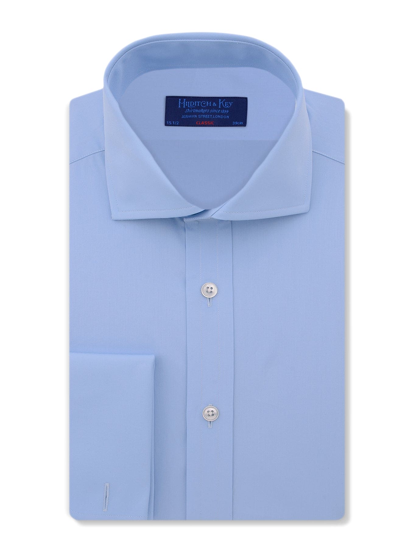 Classic Fit, Cutaway Collar, Double Cuff Shirt in a Plain Ice Blue Cotton