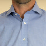 Classic Fit, Cutaway Collar, Double Cuff Shirt in a Plain Navy & White Micro Houndstooth Cotton