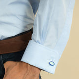 Classic Fit, Cutaway Collar, Double Cuff Shirt In Light Blue End On End