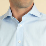 Classic Fit, Cutaway Collar, Double Cuff Shirt In Light Blue End On End