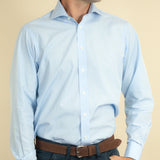 Classic Fit, Cutaway Collar, Double Cuff Shirt In Light Blue End On End