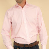 Classic Fit, Cutaway Collar, Double Cuff Shirt In Pink Fine Bengal Stripe